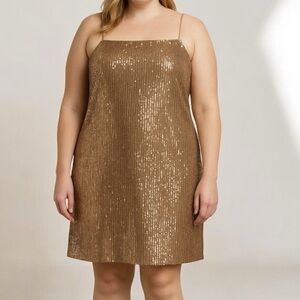 NWT Banana Republic Gold Sequined Sheath Dress Women’s Size 16 Tall